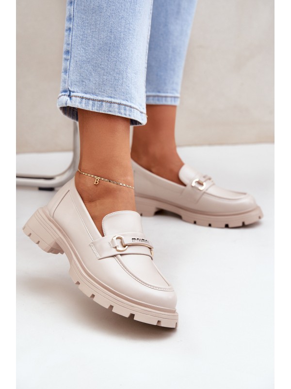 Classic Women's Moccasins Made Of Eco Leather Beige Savethira