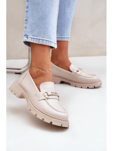 Classic Women's Moccasins Made Of Eco Leather Beige Savethira