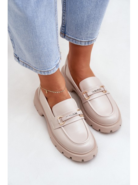 Classic Women's Moccasins Made Of Eco Leather Beige Savethira