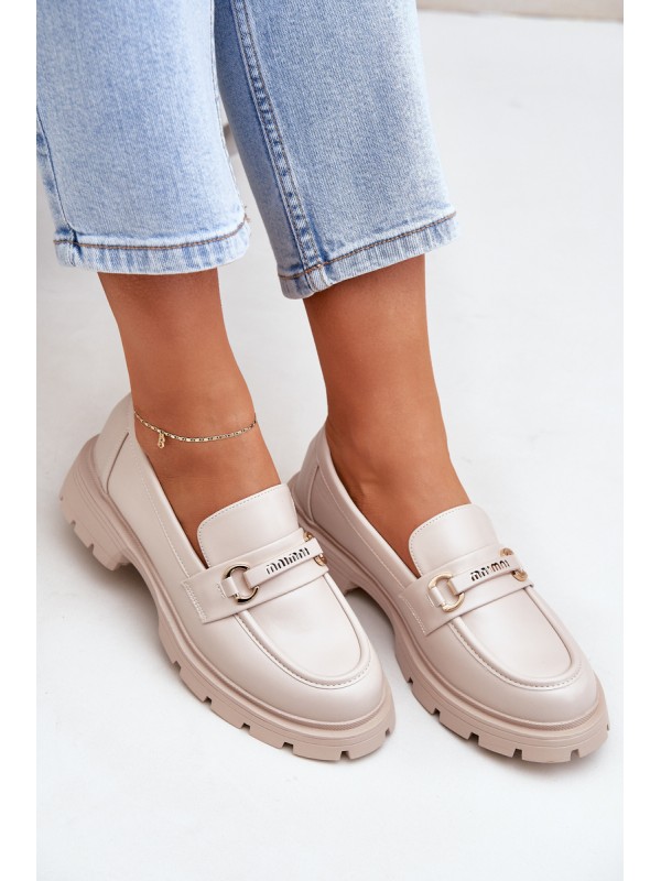 Classic Women's Moccasins Made Of Eco Leather Beige Savethira