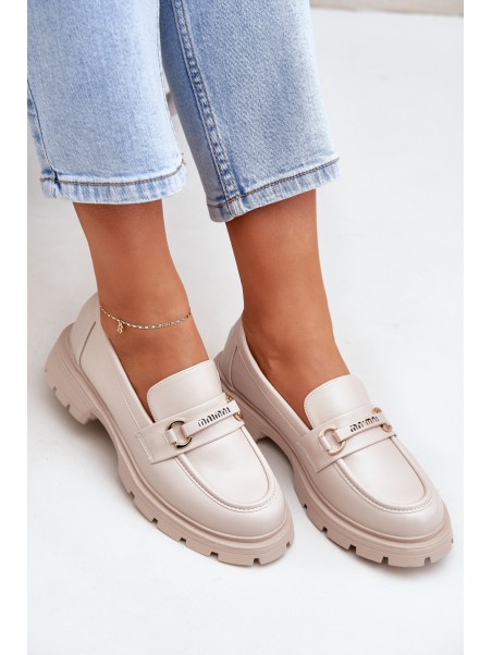 Classic Women's Moccasins Made Of Eco Leather Beige Savethira