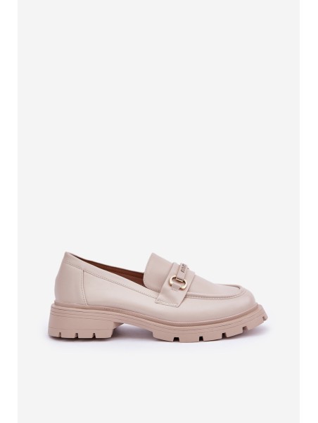 Classic Women's Moccasins Made Of Eco Leather Beige Savethira
