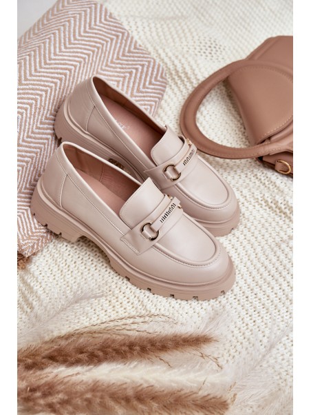 Classic Women's Moccasins Made Of Eco Leather Beige Savethira