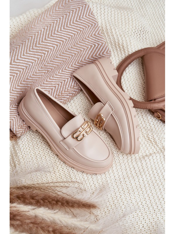 Classic Women's Moccasins Made Of Eco Leather Beige Savethira
