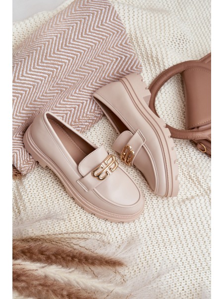 Classic Women's Moccasins Made Of Eco Leather Beige Savethira