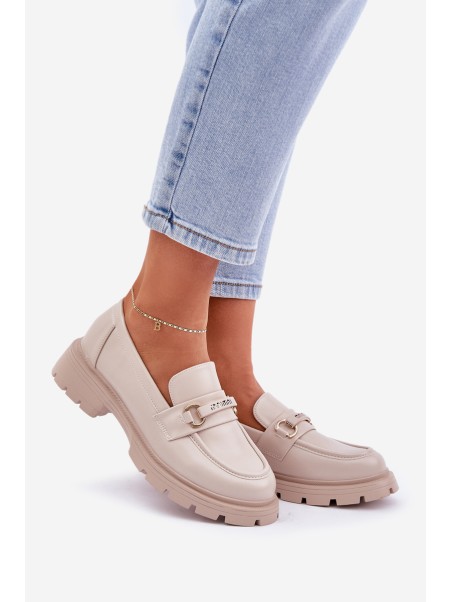 Classic Women's Moccasins Made Of Eco Leather Beige Savethira