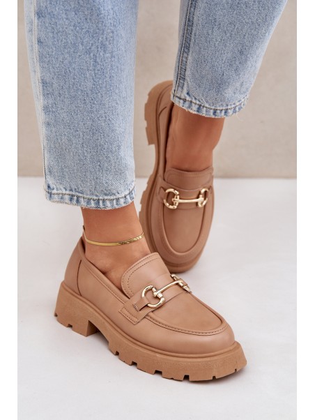 Ladies Moccasins With Golden Detail Beige Ferietta