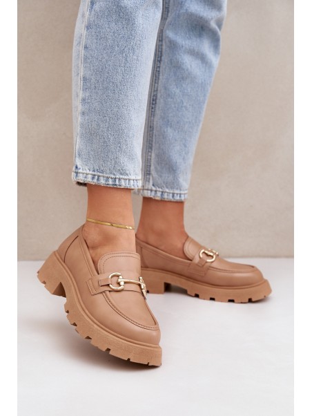 Ladies Moccasins With Golden Detail Beige Ferietta