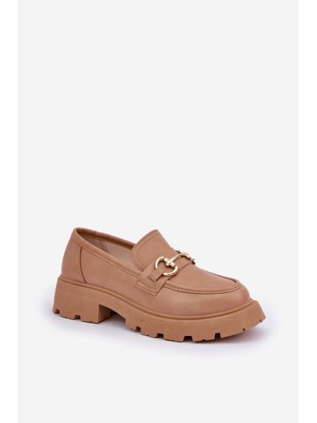 Ladies Moccasins With Golden Detail Beige Ferietta
