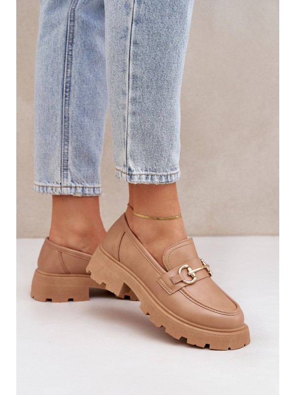 Ladies Moccasins With Golden Detail Beige Ferietta