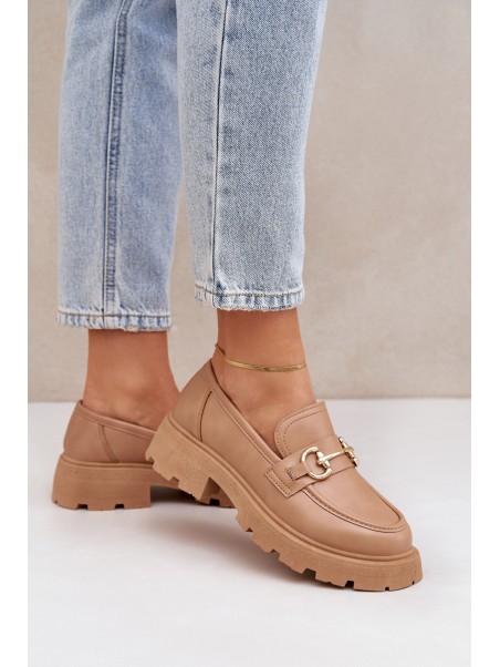 Ladies Moccasins With Golden Detail Beige Ferietta