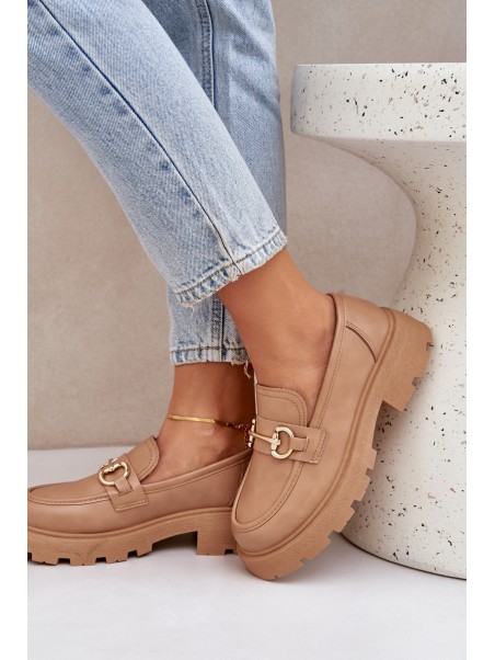 Ladies Moccasins With Golden Detail Beige Ferietta