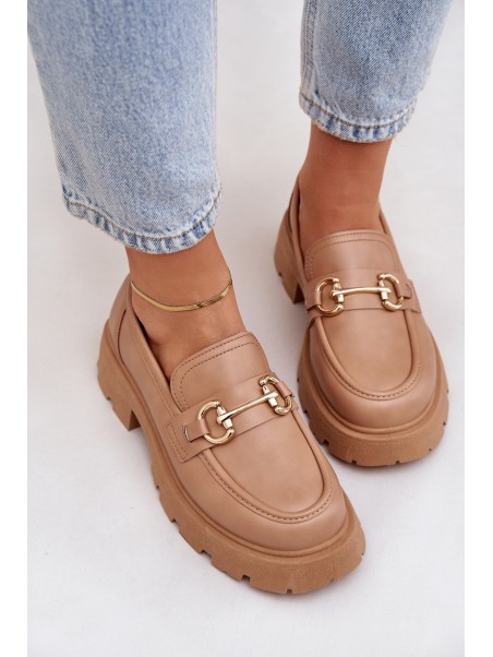 Ladies Moccasins With Golden Detail Beige Ferietta