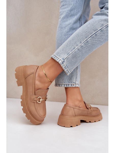 Ladies Moccasins With Golden Detail Beige Ferietta