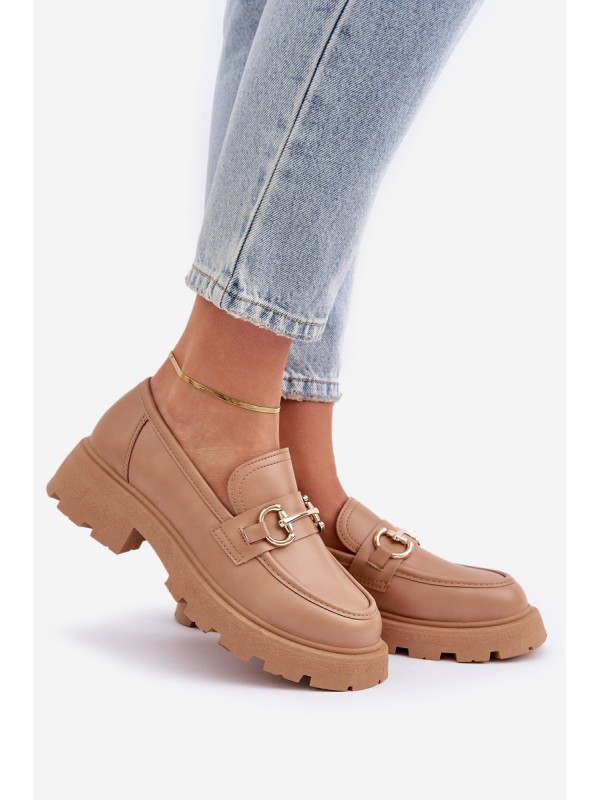 Ladies Moccasins With Golden Detail Beige Ferietta