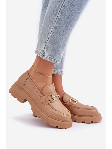 Ladies Moccasins With Golden Detail Beige Ferietta
