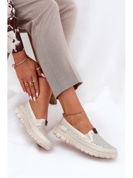 Breathable Ballet Flats Made Of Natural Leather Vinceza 95336 Beige