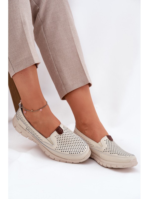 Breathable Ballet Flats Made Of Natural Leather Vinceza 95336 Beige