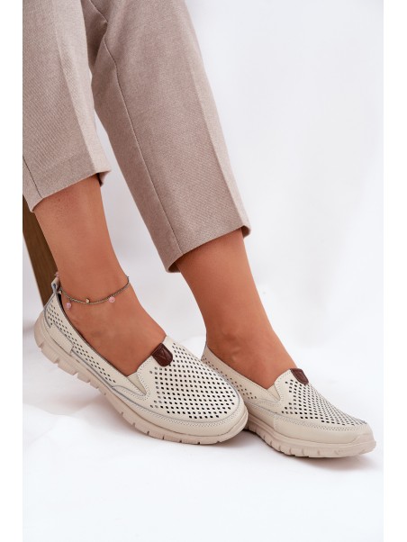 Breathable Ballet Flats Made Of Natural Leather Vinceza 95336 Beige