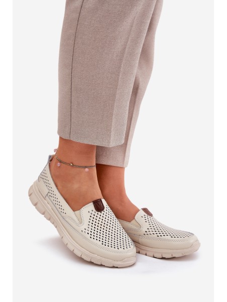 Breathable Ballet Flats Made Of Natural Leather Vinceza 95336 Beige
