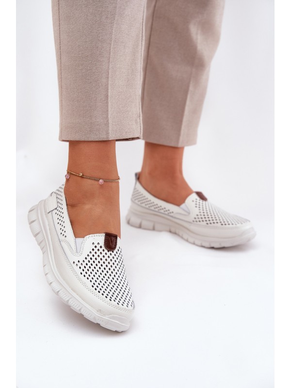 Perforated Ballet Flats Made Of Natural Leather Vinceza 95336 White