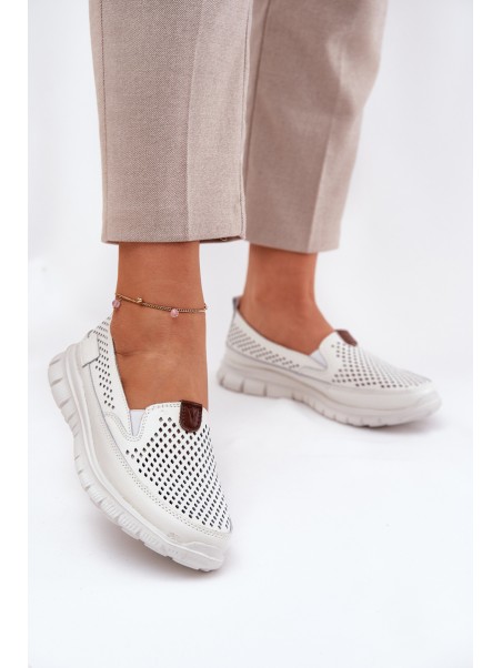 Perforated Ballet Flats Made Of Natural Leather Vinceza 95336 White
