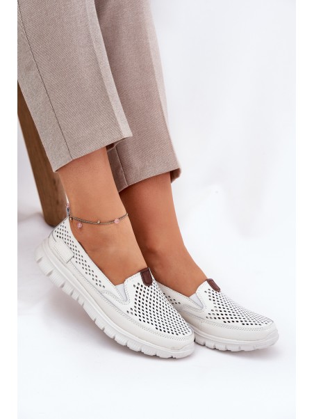 Perforated Ballet Flats Made Of Natural Leather Vinceza 95336 White