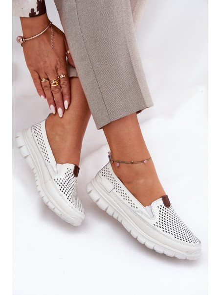 Perforated Ballet Flats Made Of Natural Leather Vinceza 95336 White
