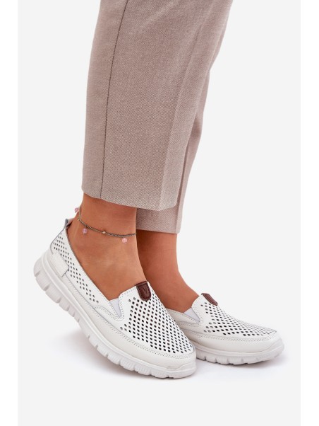 Perforated Ballet Flats Made Of Natural Leather Vinceza 95336 White