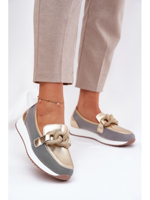 Leather Women Moccasins With Decoration D&A LR51-966 Gold