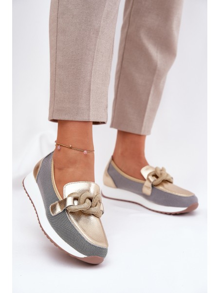 Leather Women Moccasins With Decoration D&A LR51-966 Gold