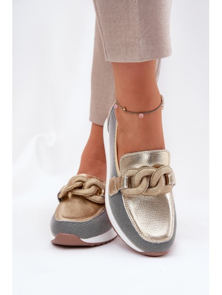 Leather Women Moccasins With Decoration D&A LR51-966 Gold