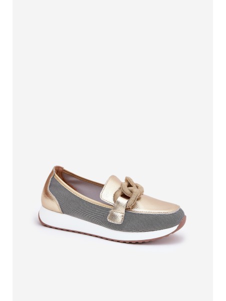 Leather Women Moccasins With Decoration D&A LR51-966 Gold