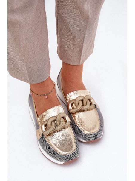 Leather Women Moccasins With Decoration D&A LR51-966 Gold
