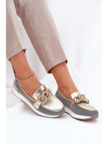 Leather Women Moccasins With Decoration D&A LR51-966 Gold