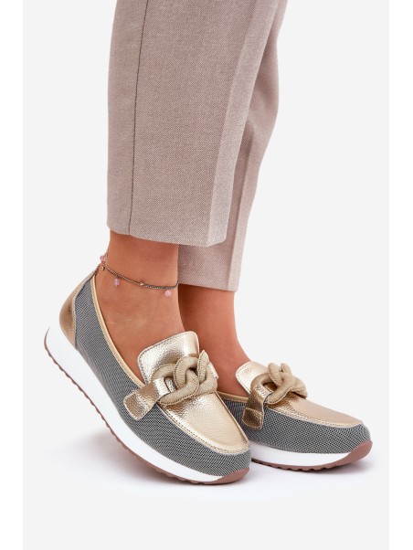 Leather Women Moccasins With Decoration D&A LR51-966 Gold