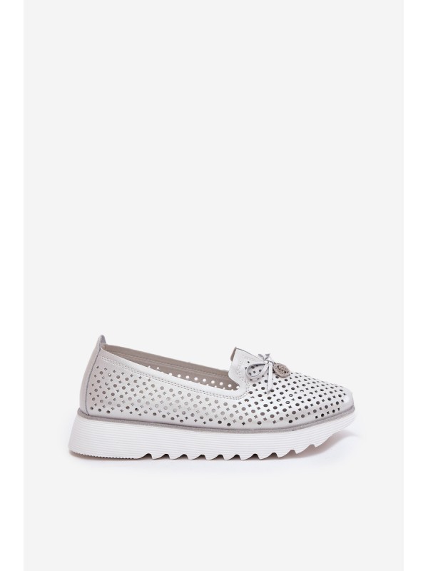 Ladies Leather Cutout Loafers Made Of Natural Leather D&A LR51-631 Silver