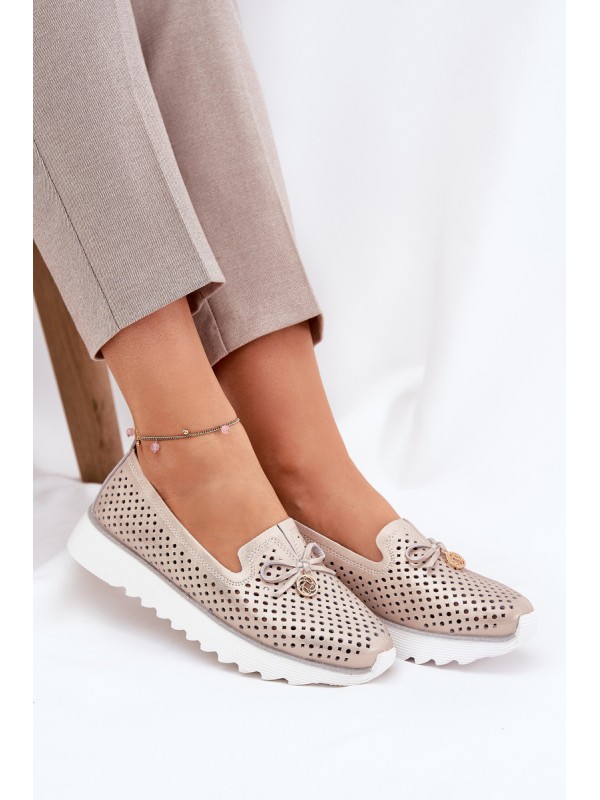 Women's Leather Perforated Shoes Made Of Natural Leather D&A LR51-631 Golden