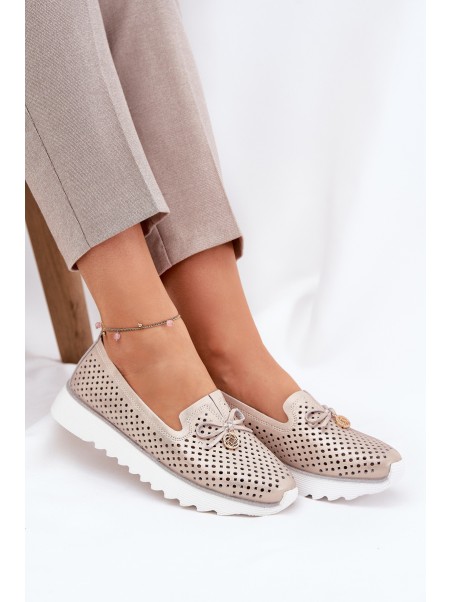 Women's Leather Perforated Shoes Made Of Natural Leather D&A LR51-631 Golden