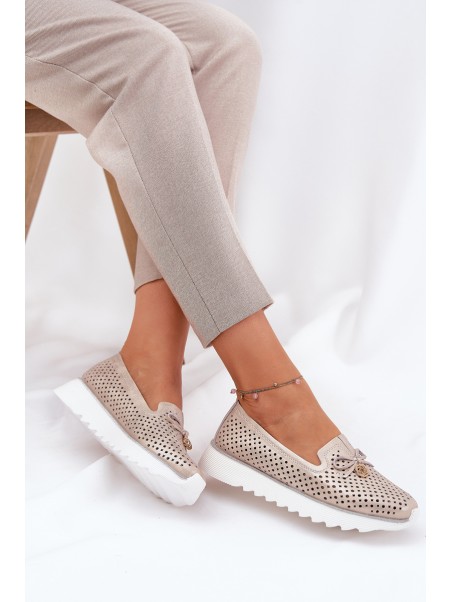 Women's Leather Perforated Shoes Made Of Natural Leather D&A LR51-631 Golden