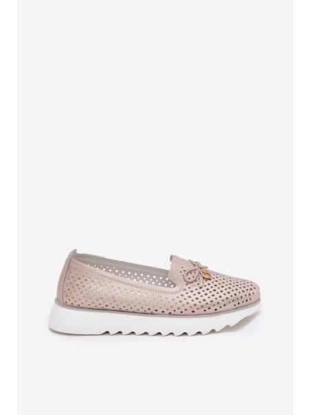 Women's Leather Perforated Shoes Made Of Natural Leather D&A LR51-631 Golden