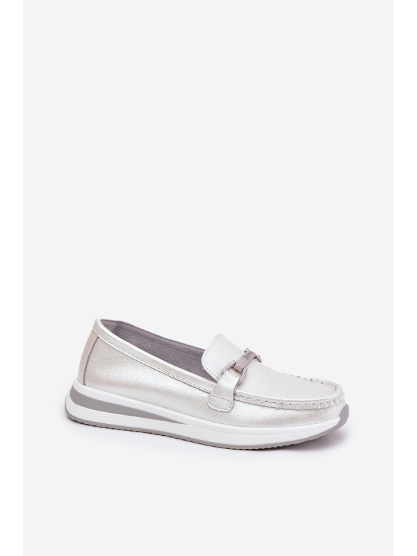 Leather Women's Moccasins With Decoration D&A LR51-966 Silver