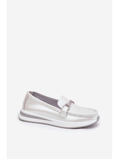 Leather Women's Moccasins With Decoration D&A LR51-966 Silver