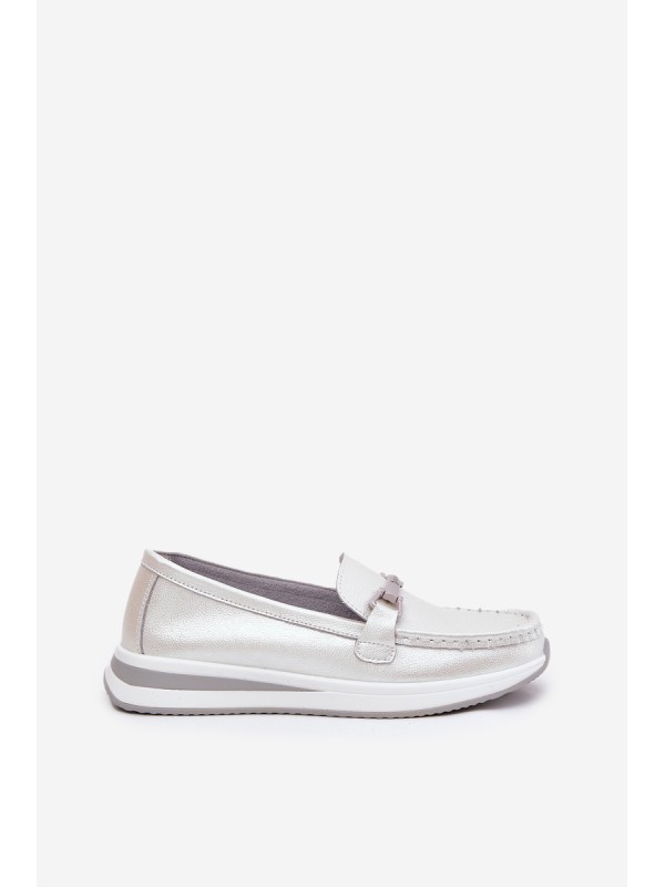 Leather Women's Moccasins With Decoration D&A LR51-966 Silver