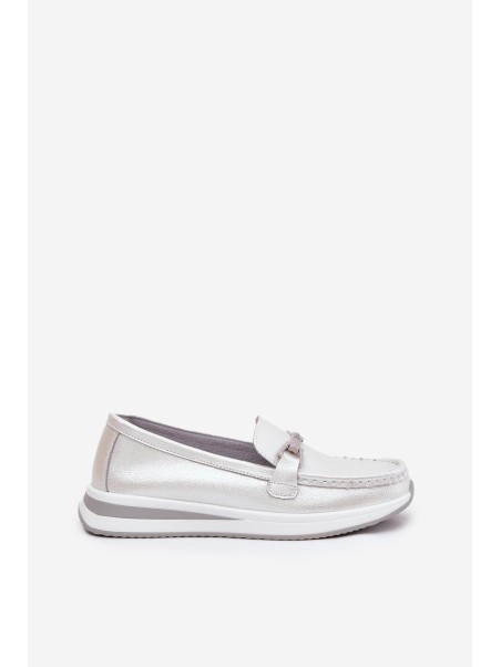 Leather Women's Moccasins With Decoration D&A LR51-966 Silver