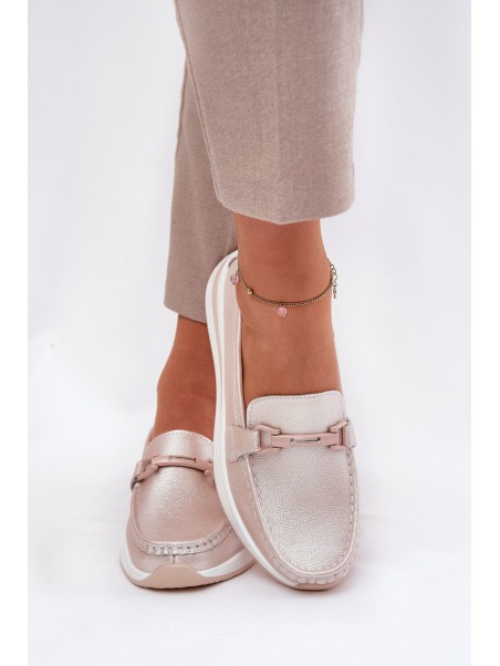 Women's Leather Moccasins S.Barski GR51-598 Pearl Pink