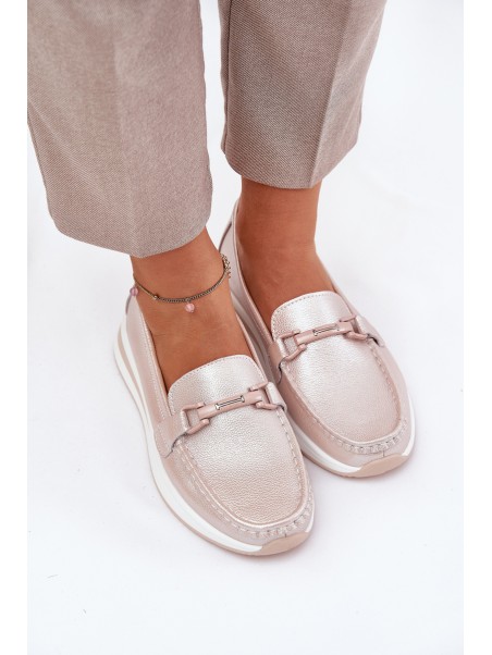 Women's Leather Moccasins S.Barski GR51-598 Pearl Pink