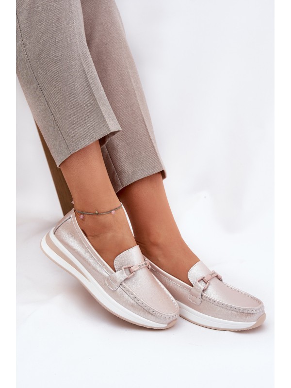 Women's Leather Moccasins S.Barski GR51-598 Pearl Pink