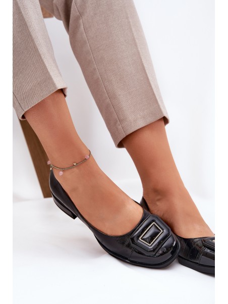 Leather Ballerinas With Decoration D&A MK51-059 Black
