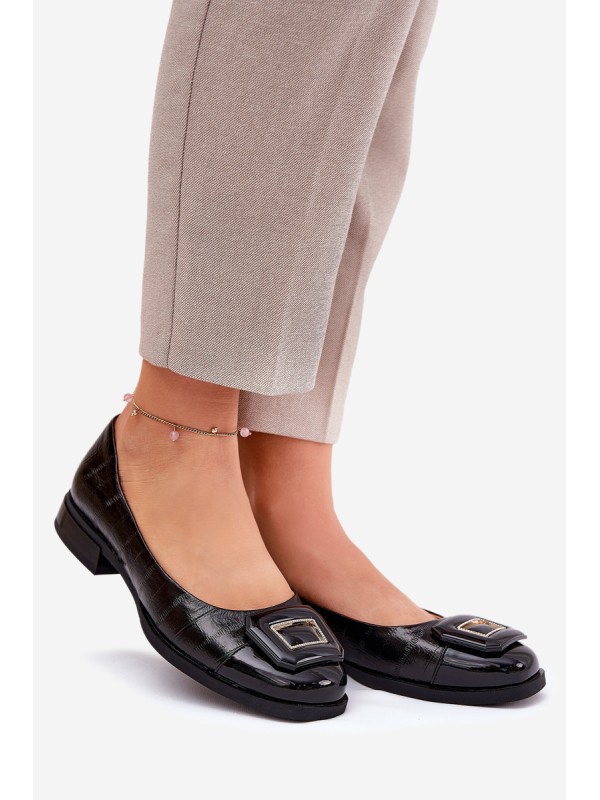 Leather Ballerinas With Decoration D&A MK51-059 Black